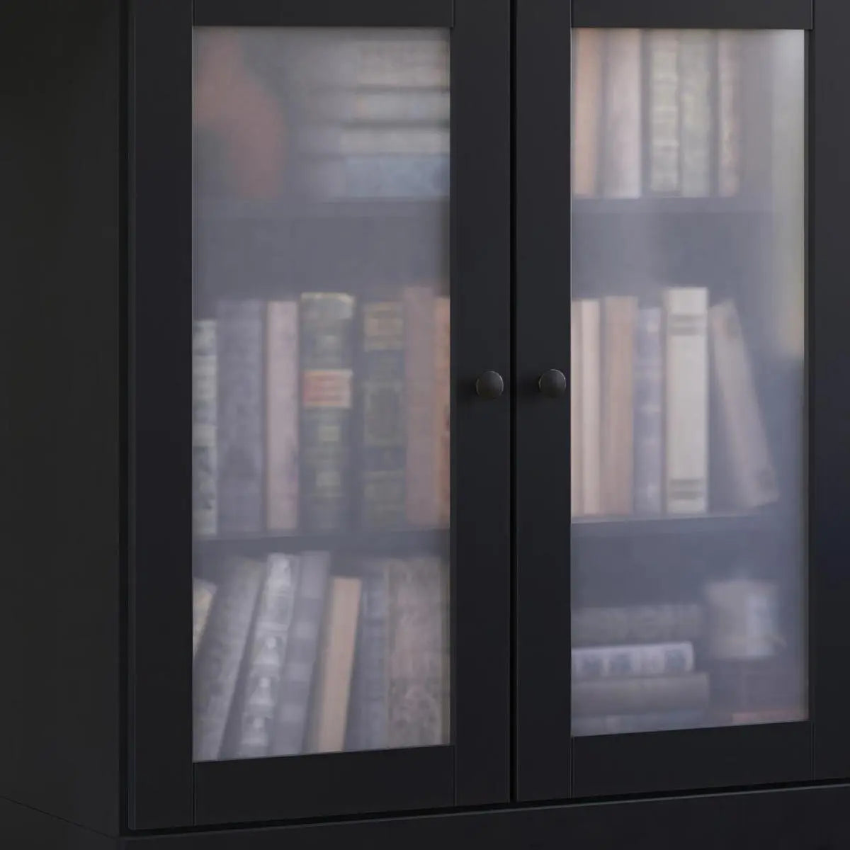 36" Black Solid Wood Adjustable Three Tier Library Bookcase with Two Doors Homeroots Office