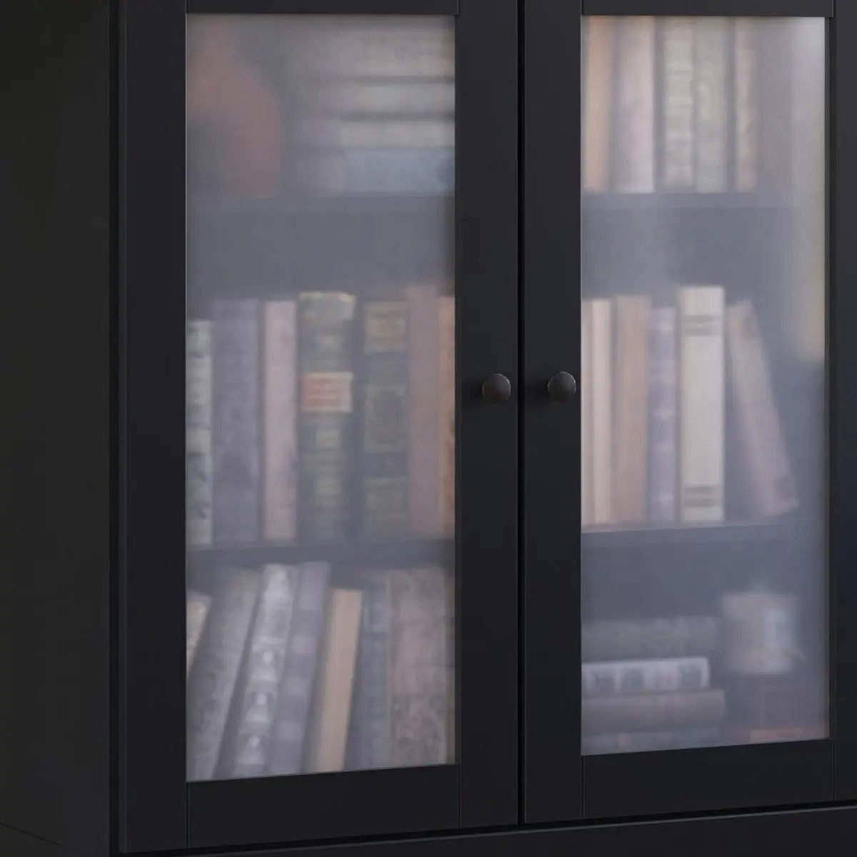 36" Black Solid Wood Adjustable Three Tier Library Bookcase with Two Doors Homeroots Office