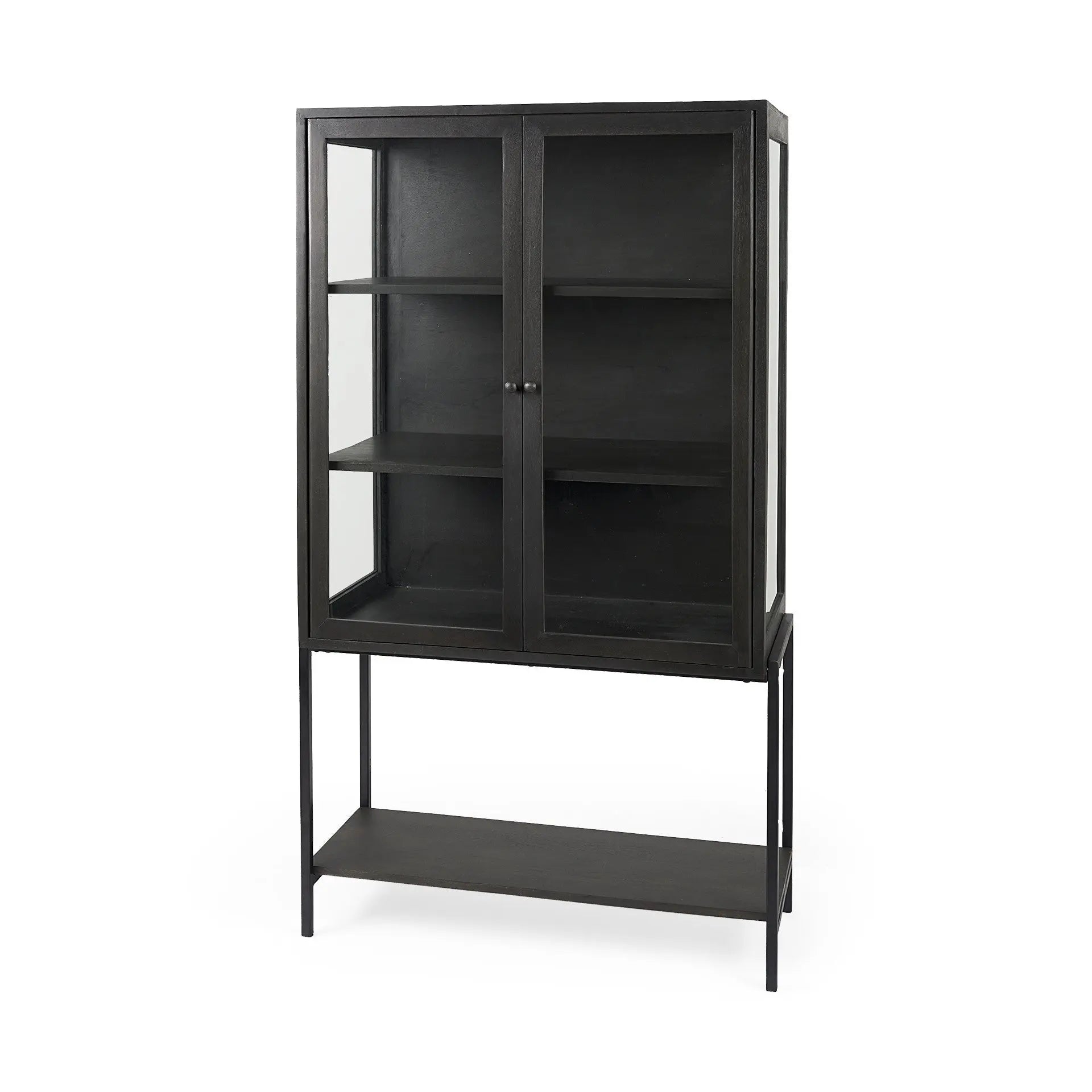 36" Black Solid Wood and Metal Display Cabinet With Two Doors Homeroots Kitchen & Dining