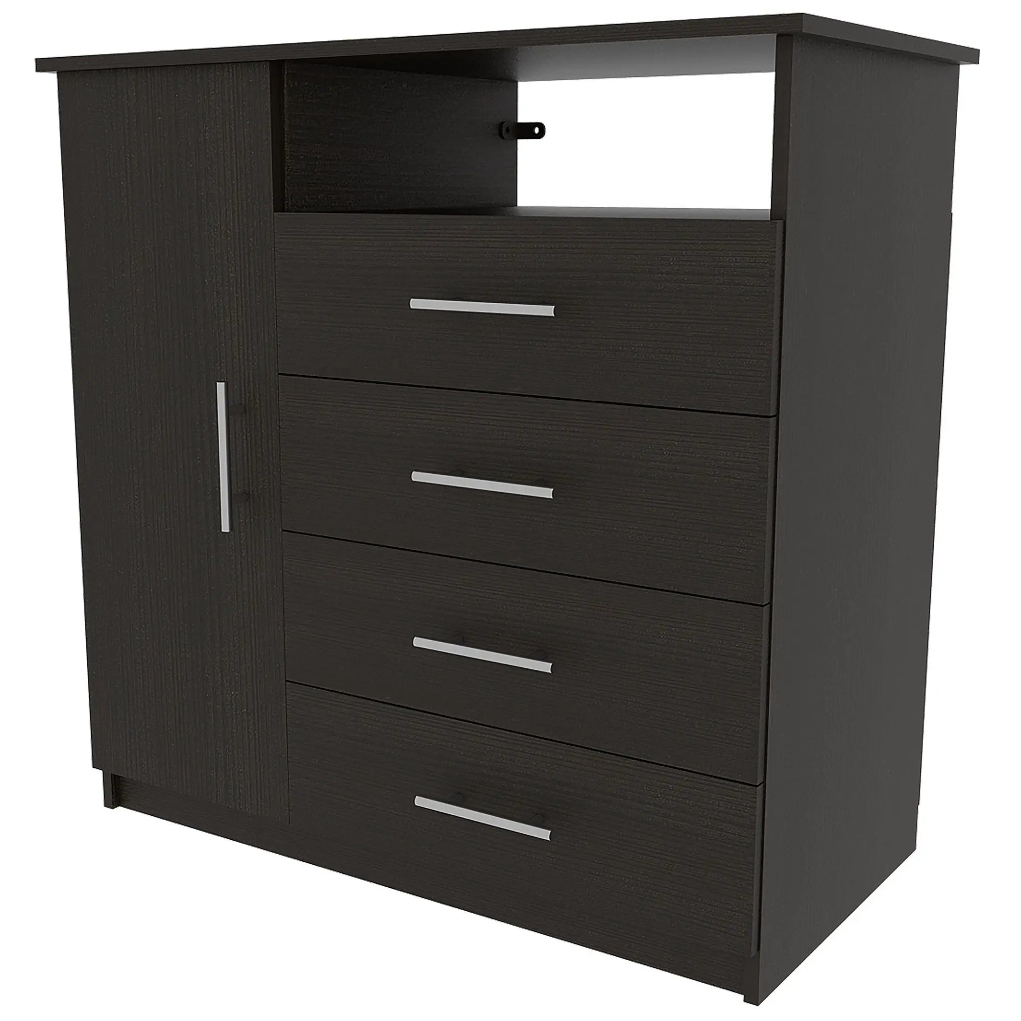 36" Black Wood Four Drawer Dresser Homeroots Bed & Bath