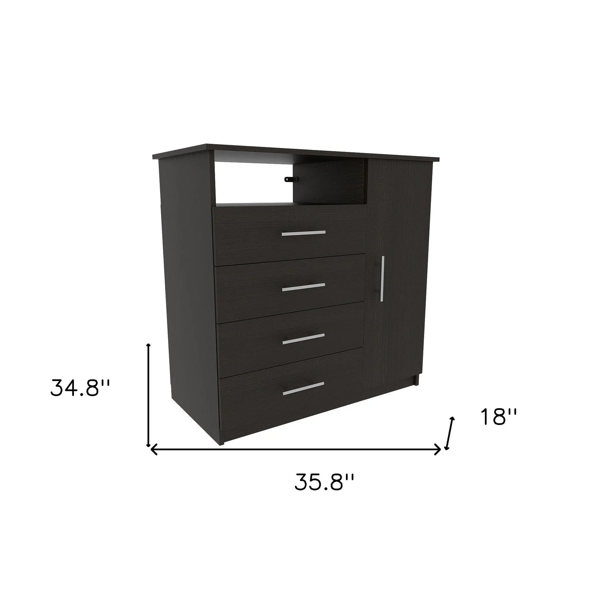 36" Black Wood Four Drawer Dresser Homeroots Bed & Bath