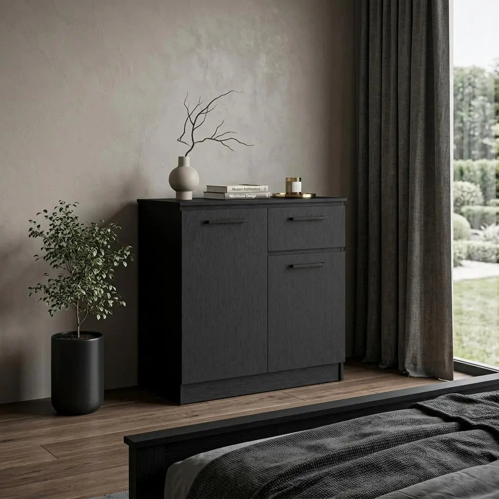 36" Black Wood Single Drawer Dresser Homeroots Bed & Bath