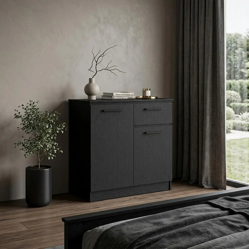 36" Black Wood Single Drawer Dresser Homeroots Bed & Bath