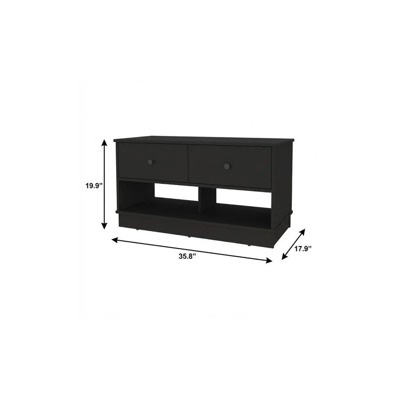 36" Black Wood Storage Bench With Drawers And Shelves Homeroots Living Room