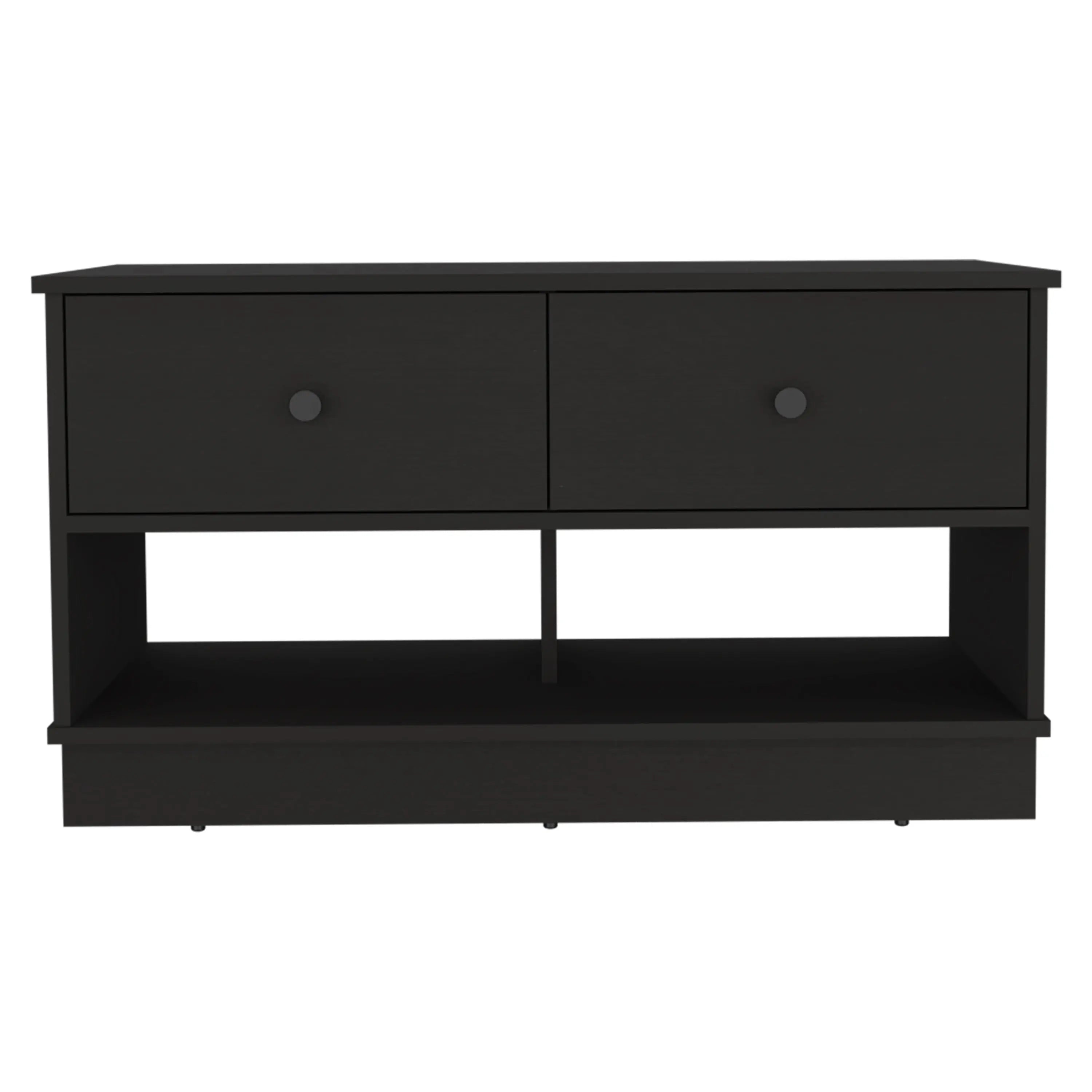 36" Black Wood Storage Bench With Drawers And Shelves Homeroots Living Room