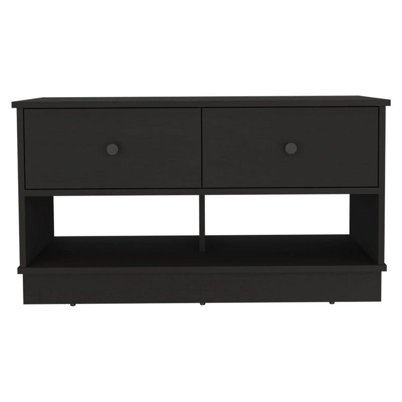 36" Black Wood Storage Bench With Drawers And Shelves Homeroots Living Room