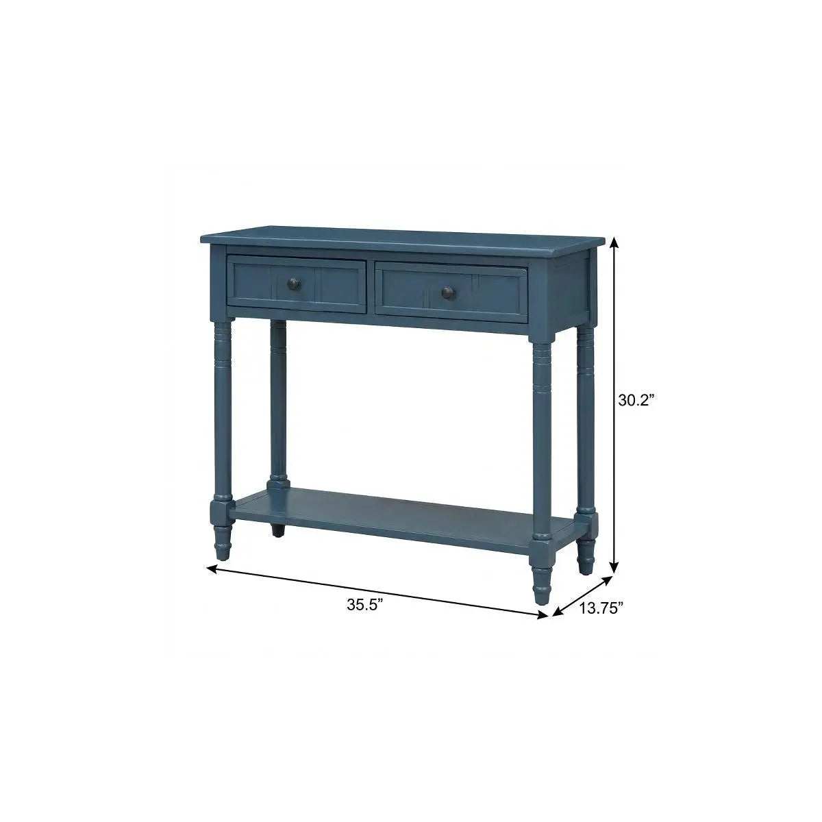 36" Blue Solid Wood Console Table With Shelf And Two Drawers Homeroots Living Room