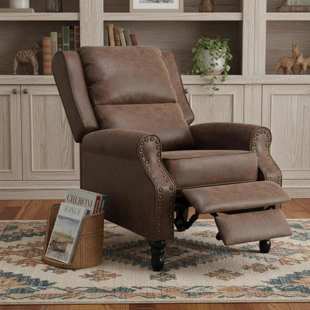 36" Brown Faux Leather Manual Recliner Homeroots Living Room