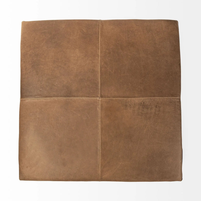 36" Brown Genuine Leather Cube Ottoman Homeroots Living Room