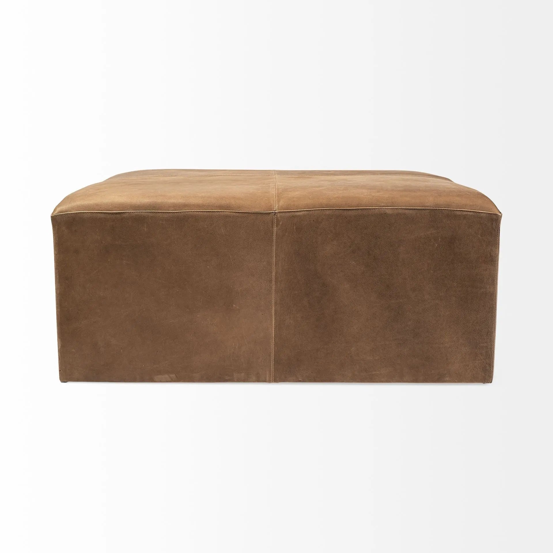 36" Brown Genuine Leather Cube Ottoman Homeroots Living Room