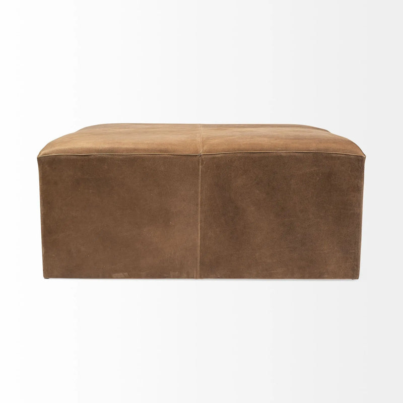 36" Brown Genuine Leather Cube Ottoman Homeroots Living Room