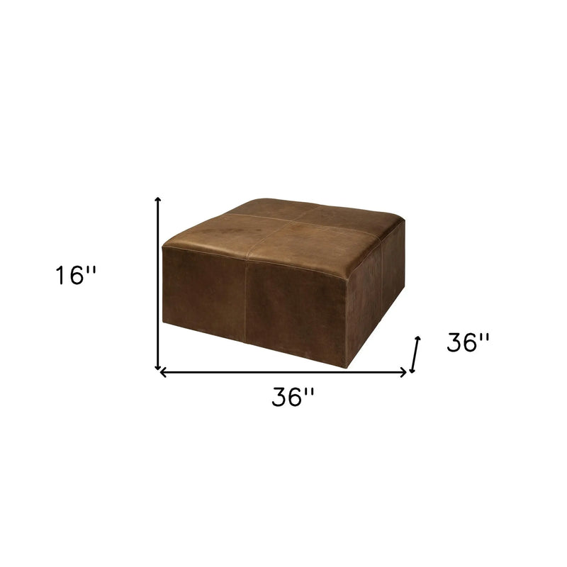 36" Brown Genuine Leather Cube Ottoman Homeroots Living Room