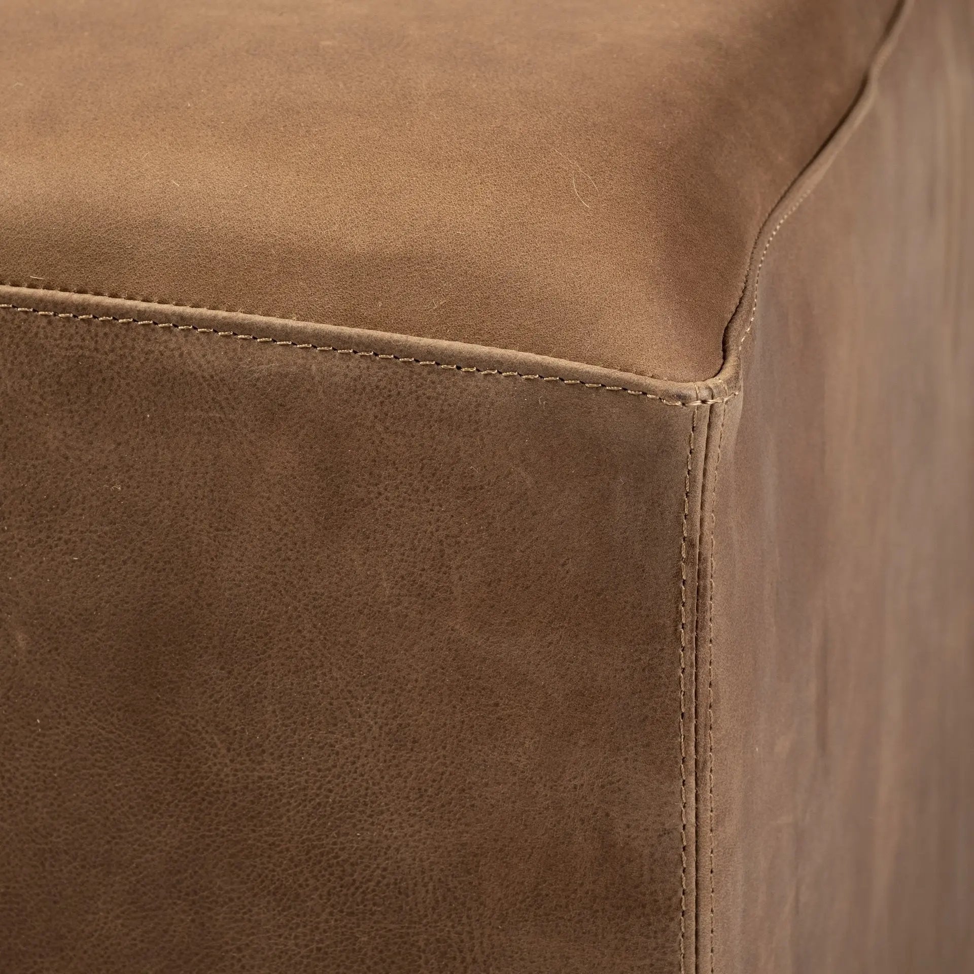 36" Brown Genuine Leather Cube Ottoman Homeroots Living Room