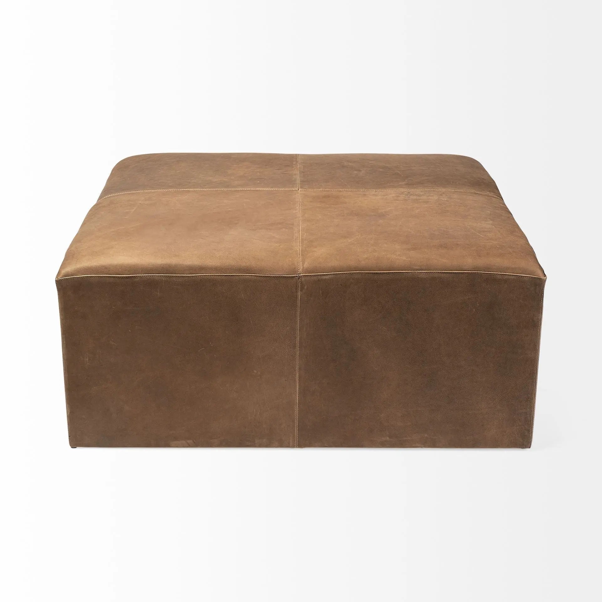 36" Brown Genuine Leather Cube Ottoman Homeroots Living Room