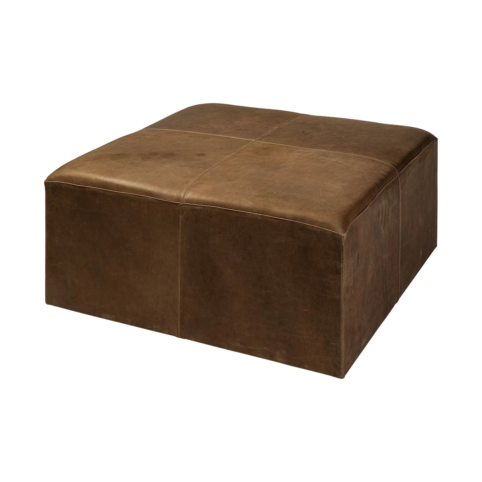 36" Brown Genuine Leather Cube Ottoman Homeroots Living Room