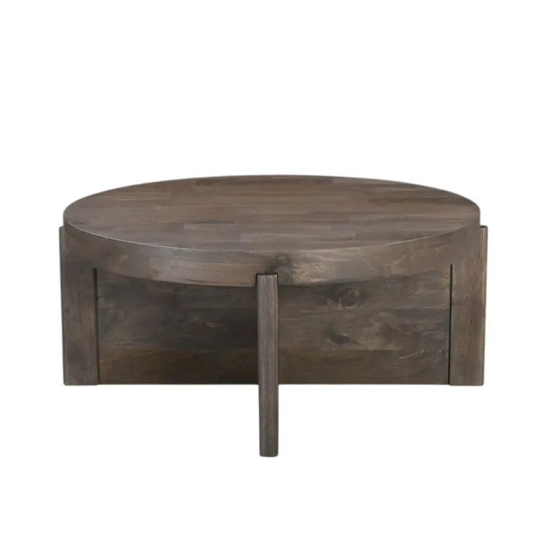 36" Brown Solid Wood Round Cross Legs Coffee Table Homeroots Living Room
