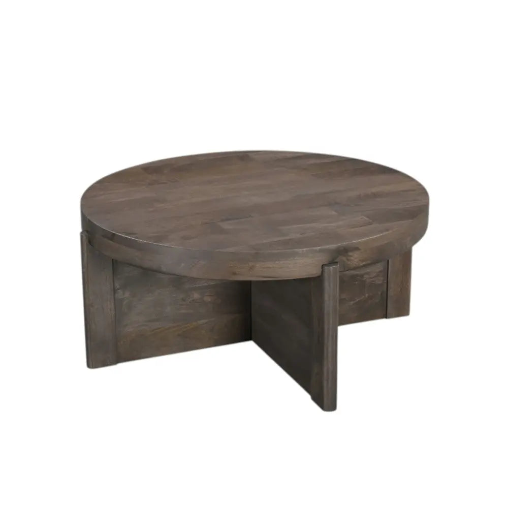 36" Brown Solid Wood Round Cross Legs Coffee Table Homeroots Living Room