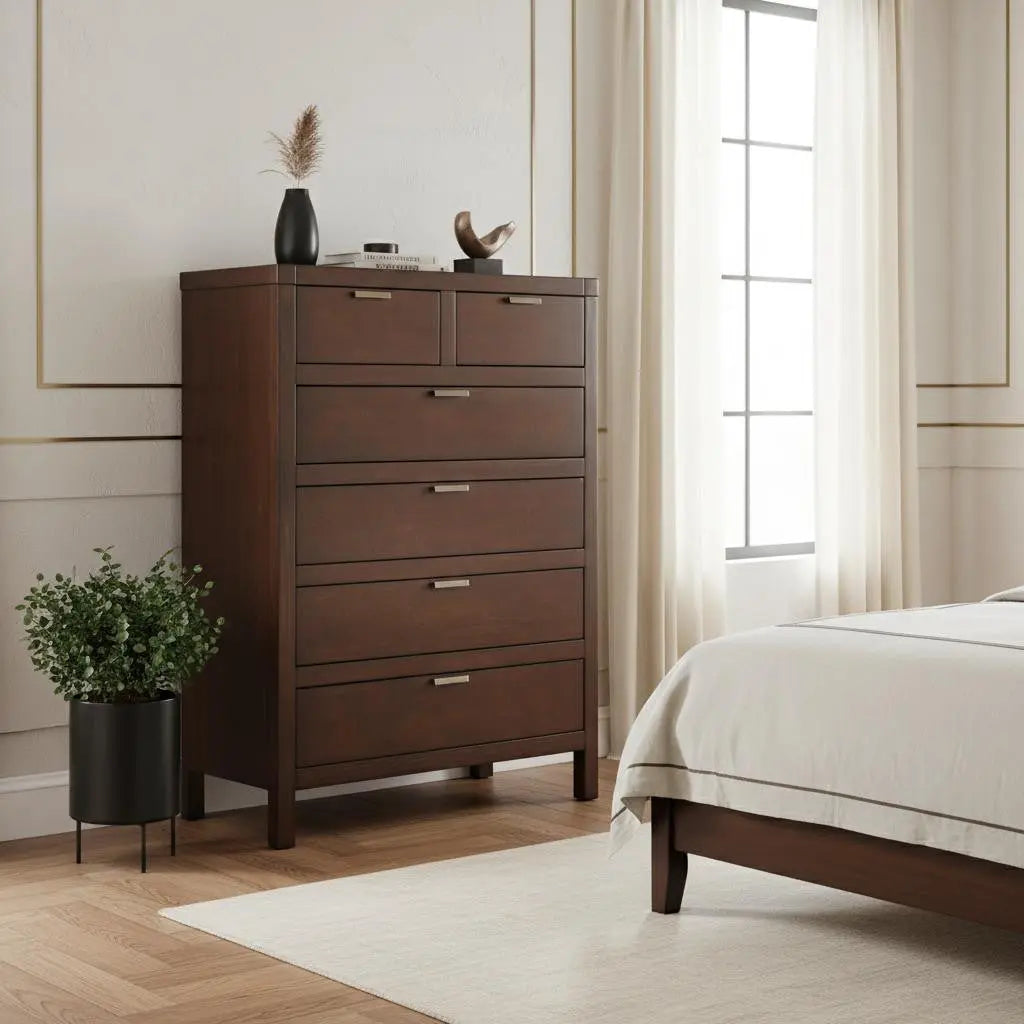 36" Brown Solid Wood Six Drawer Chest Homeroots Bed & Bath