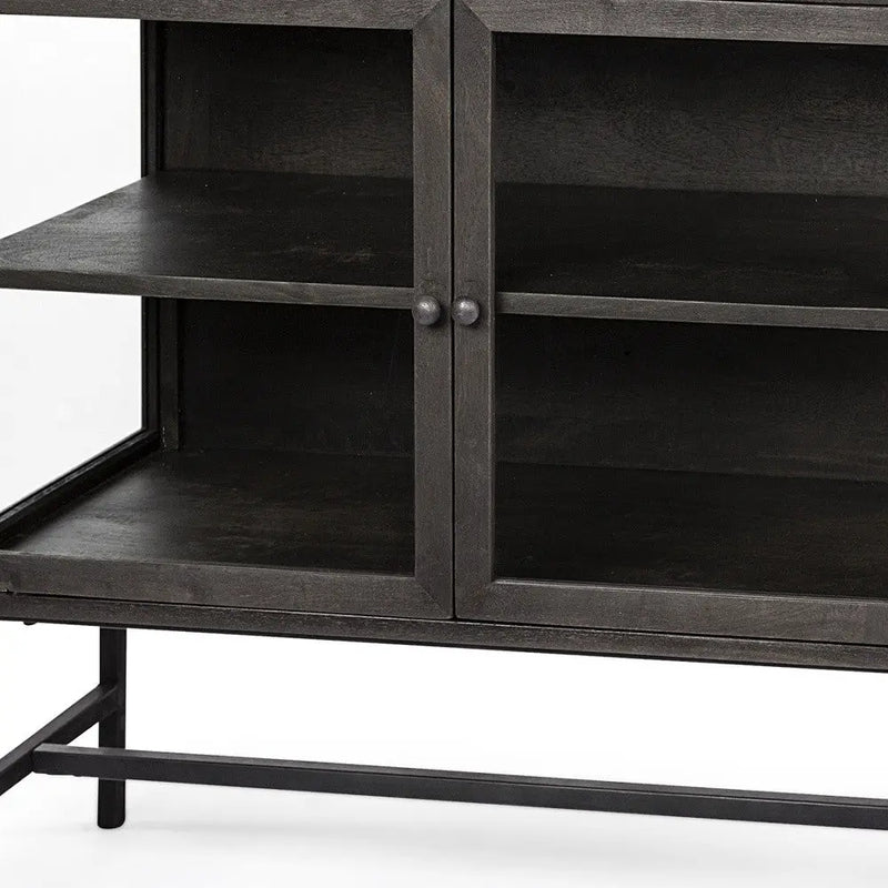 36" Brown and Black Solid Wood and Metal Display Cabinet With Two Doors Homeroots Kitchen & Dining