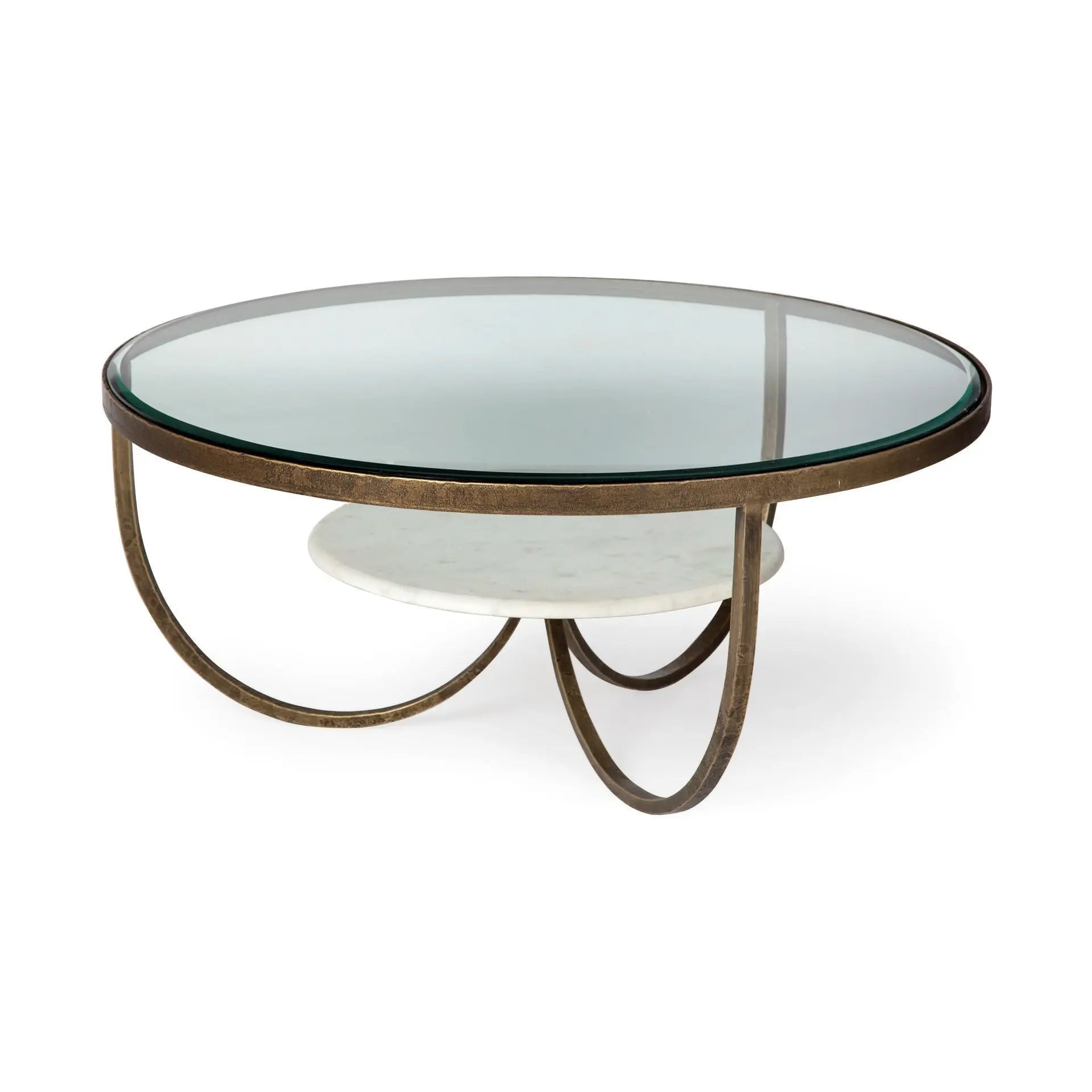 36" Brown and Gold Wood and Metal Round Coffee Table With Shelf Homeroots Living Room
