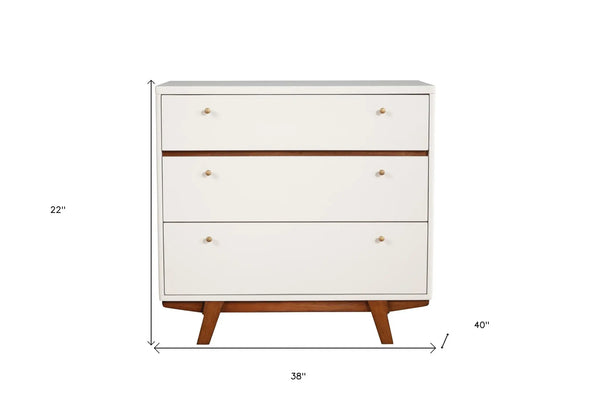 36" Brown and White Solid Wood Three Drawer Chest - GreatEagleInc