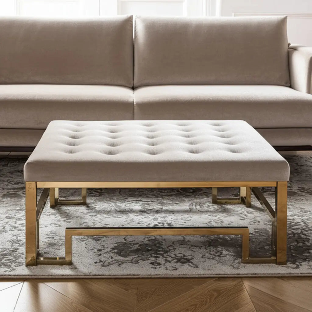 36" Champagne Polyester Tufted Cocktail Ottoman Homeroots Living Room