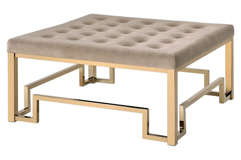 36" Champagne Polyester Tufted Cocktail Ottoman Homeroots Living Room