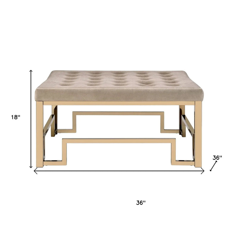 36" Champagne Polyester Tufted Cocktail Ottoman Homeroots Living Room