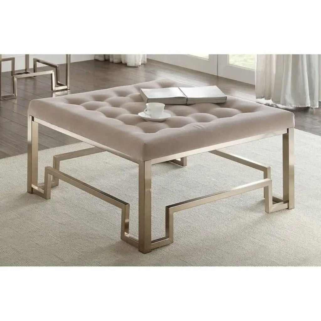 36" Champagne Polyester Tufted Cocktail Ottoman Homeroots Living Room