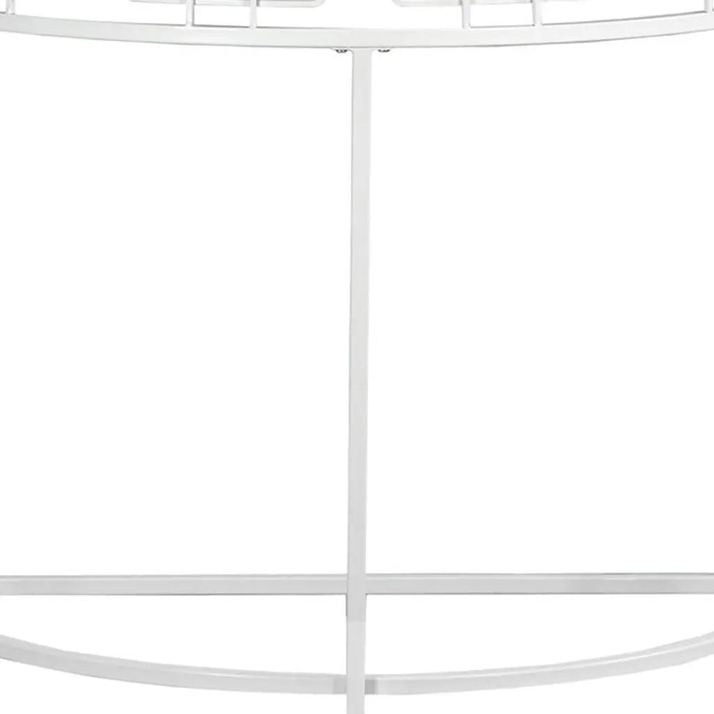 36" Clear and White Glass and Metal Half Moon Frame Console Table Homeroots Living Room