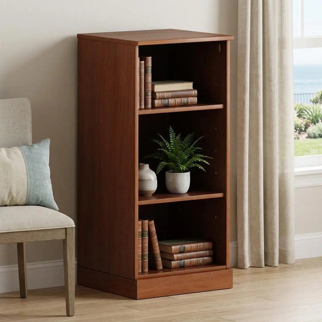 36" Coffee Solid Wood Adjustable Three Tier Library Bookcase Homeroots Office