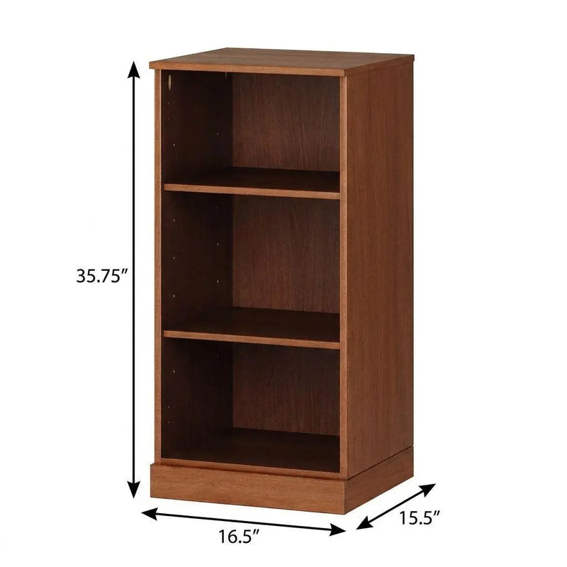 36" Coffee Solid Wood Adjustable Three Tier Library Bookcase Homeroots Office