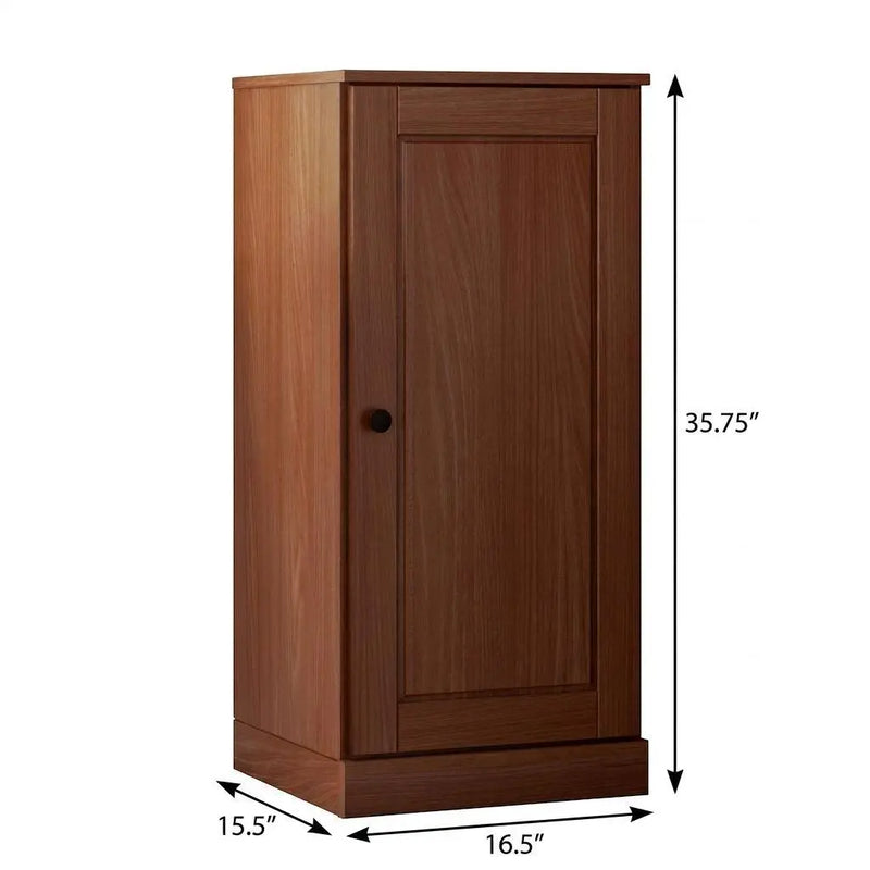 36" Coffee Solid Wood Adjustable Three Tier Library Bookcase with One Door Homeroots Office