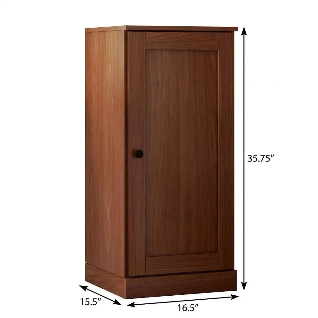 36" Coffee Solid Wood Adjustable Three Tier Library Bookcase with One Door Homeroots Office