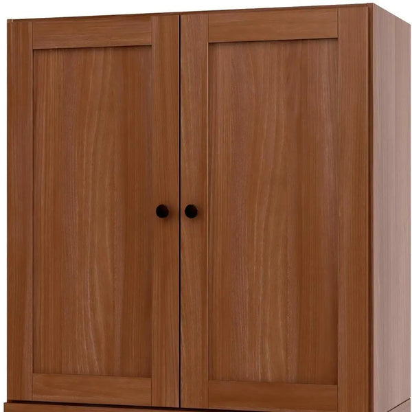 36" Coffee Solid Wood Adjustable Three Tier Library Bookcase with Two Doors Homeroots Office