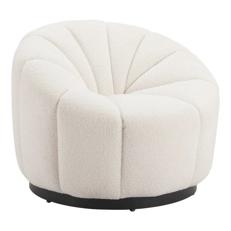 36" Cream And Black Faux Shearling And Upholstered Barrel Chair Homeroots Living Room