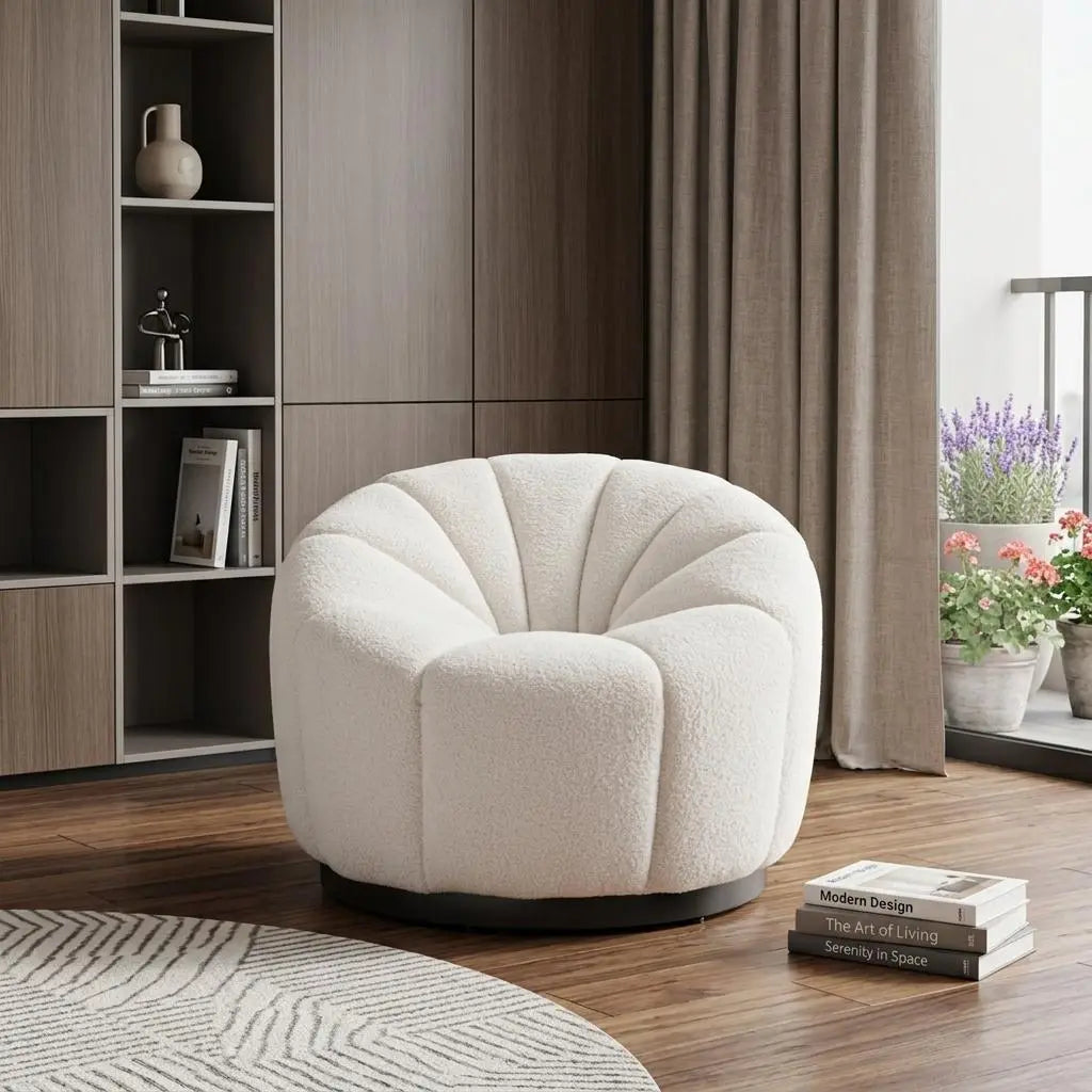 36" Cream And Black Faux Shearling And Upholstered Barrel Chair Homeroots Living Room