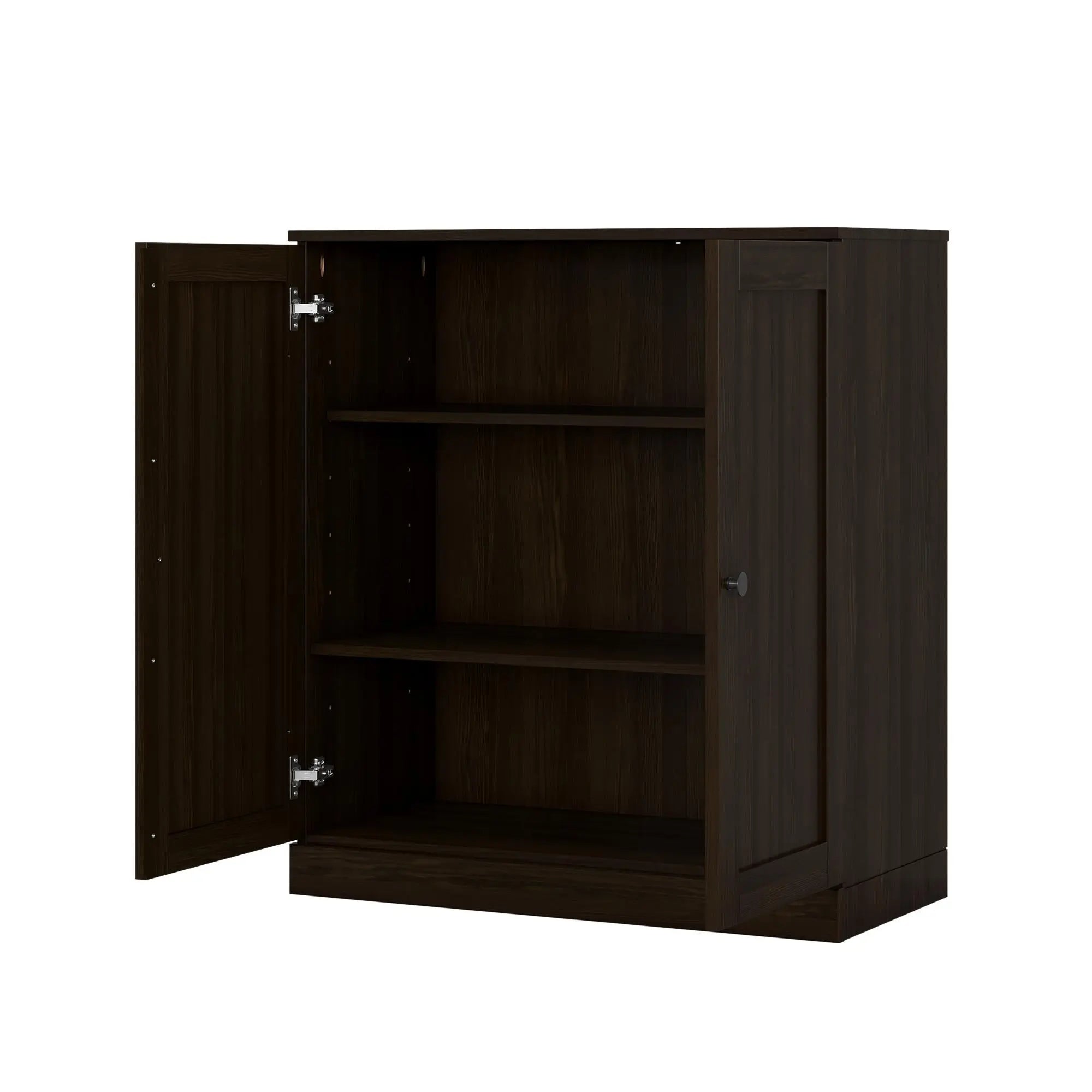 36" Espresso Solid Wood Adjustable Three Tier Library Bookcase with Two Doors Homeroots Office