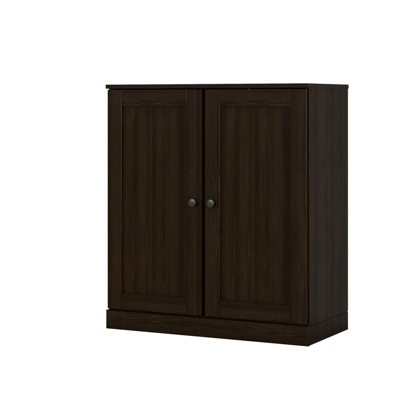 36" Espresso Solid Wood Adjustable Three Tier Library Bookcase with Two Doors Homeroots Office