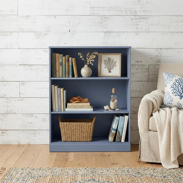 36" French Blue Solid Wood Adjustable Three Tier Library Bookcase Homeroots Office