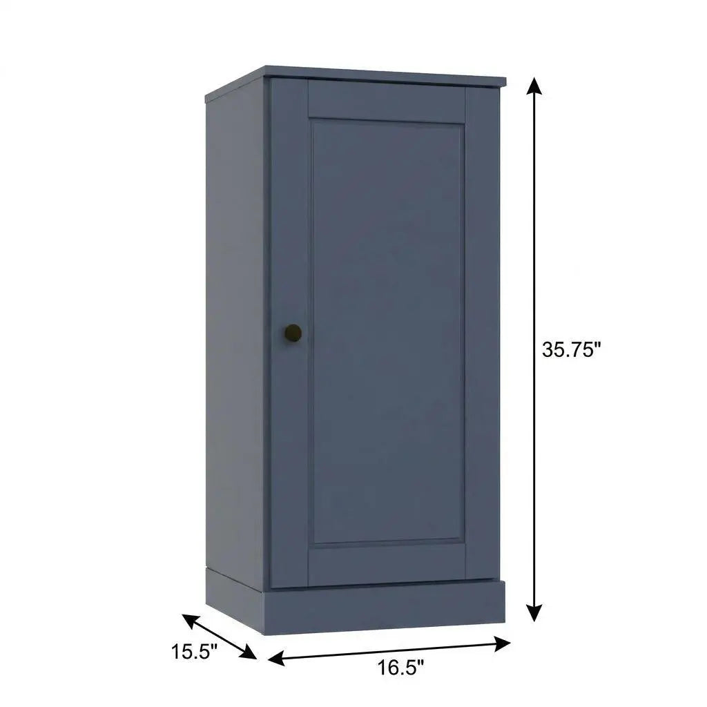 36" French Blue Solid Wood Adjustable Three Tier Library Bookcase with One Door Homeroots Office