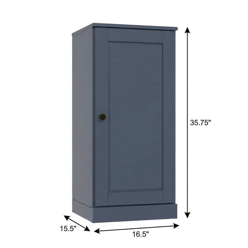 36" French Blue Solid Wood Adjustable Three Tier Library Bookcase with One Door Homeroots Office