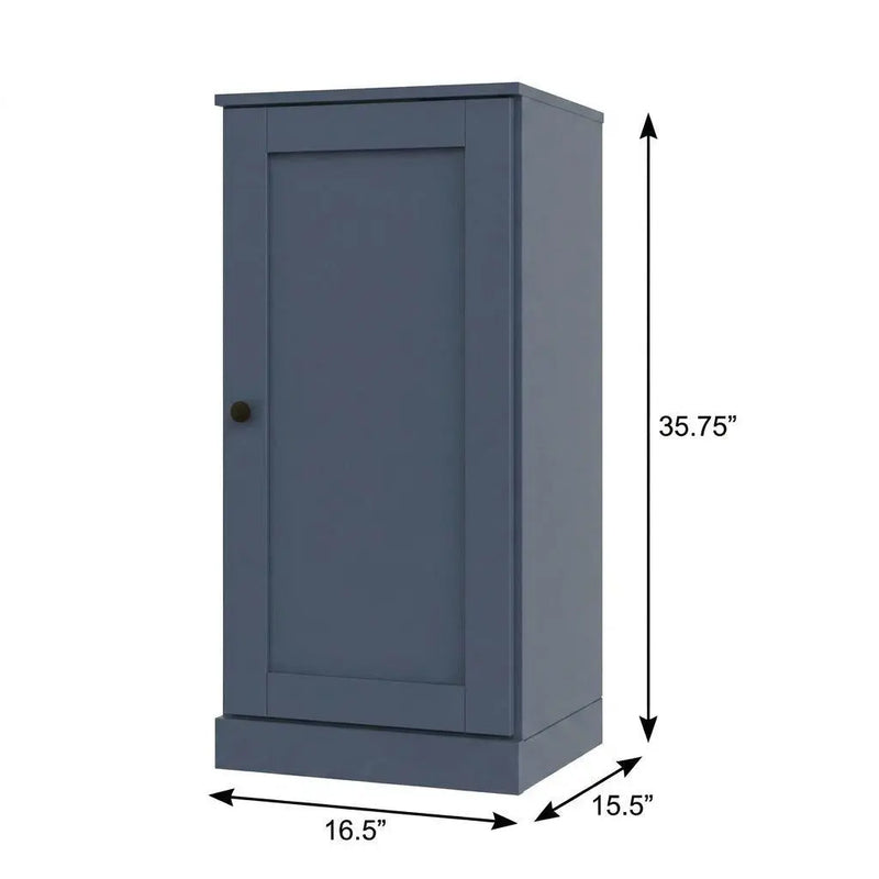 36" French Blue Solid Wood Adjustable Three Tier Library Bookcase with One Door Homeroots Office