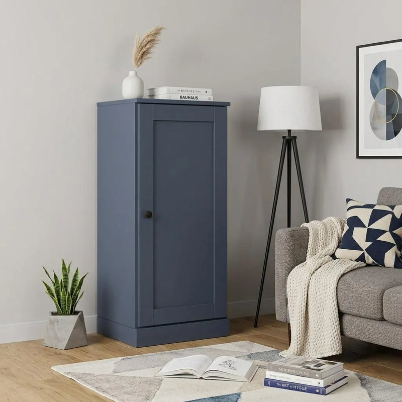 36" French Blue Solid Wood Adjustable Three Tier Library Bookcase with One Door Homeroots Office