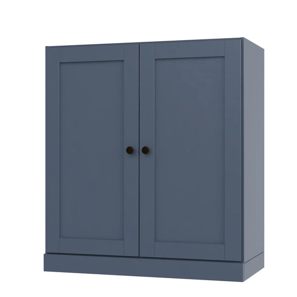 36" French Blue Solid Wood Adjustable Three Tier Library Bookcase with Two Doors Homeroots Office