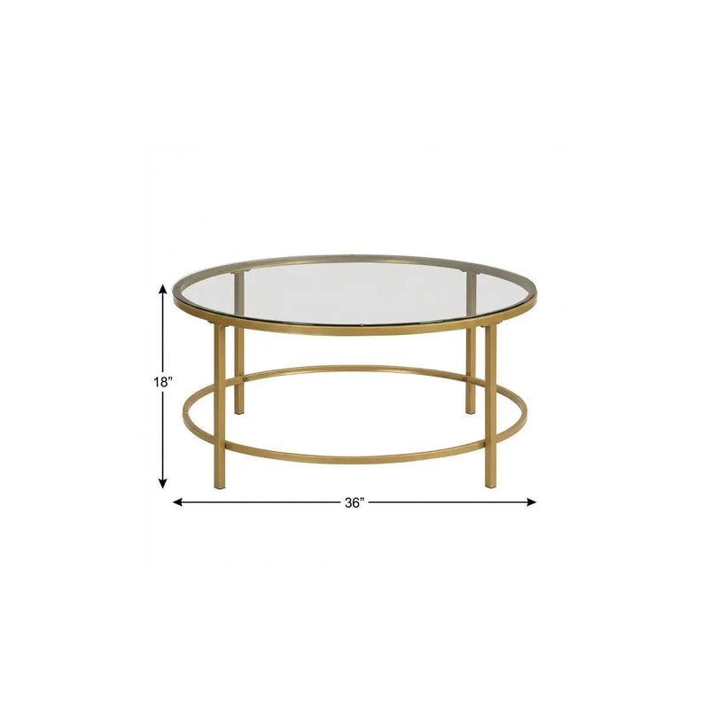 36" Gold And Clear Glass Round Coffee Table Homeroots Living Room