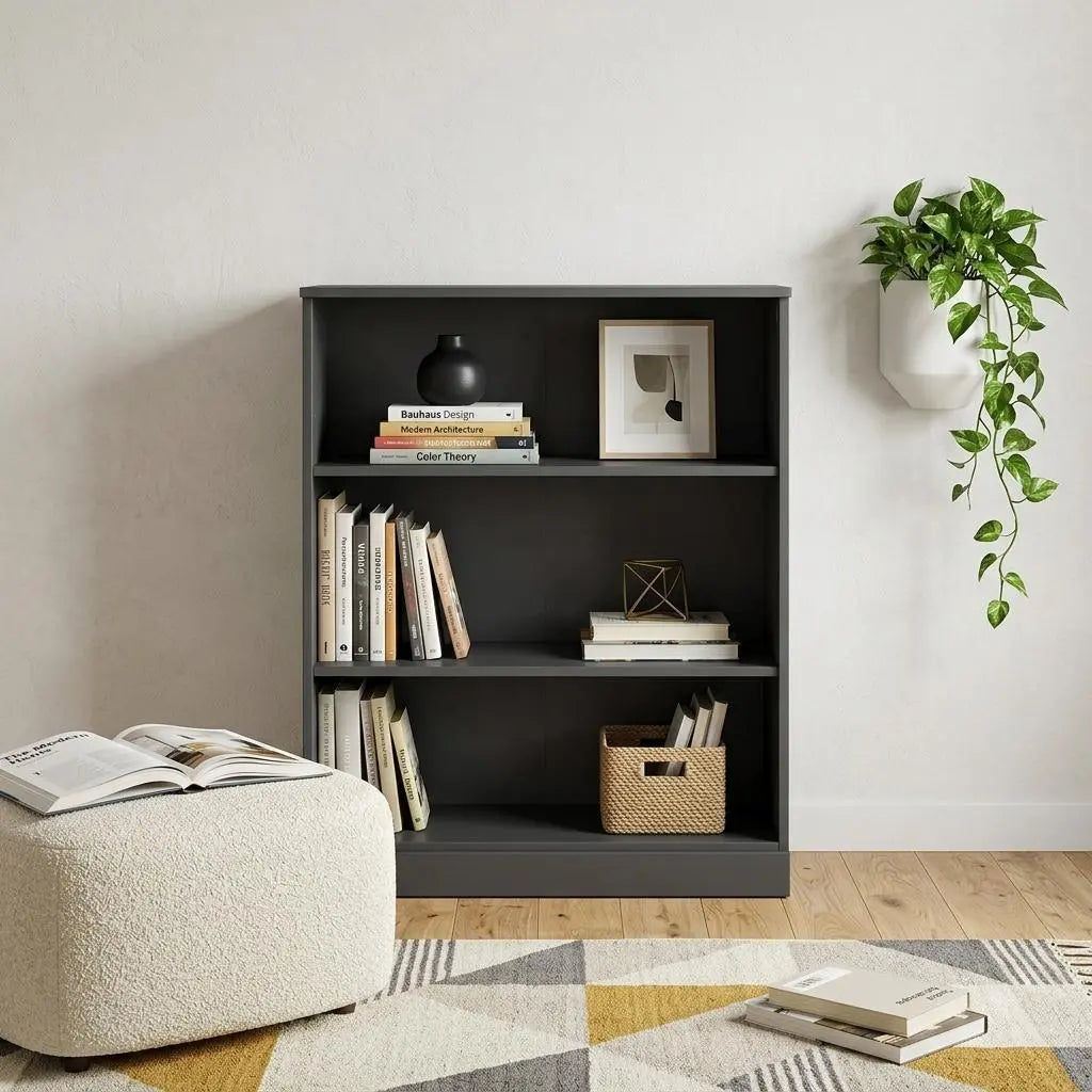 36" Gray Solid Wood Adjustable Three Tier Library Bookcase Homeroots Office