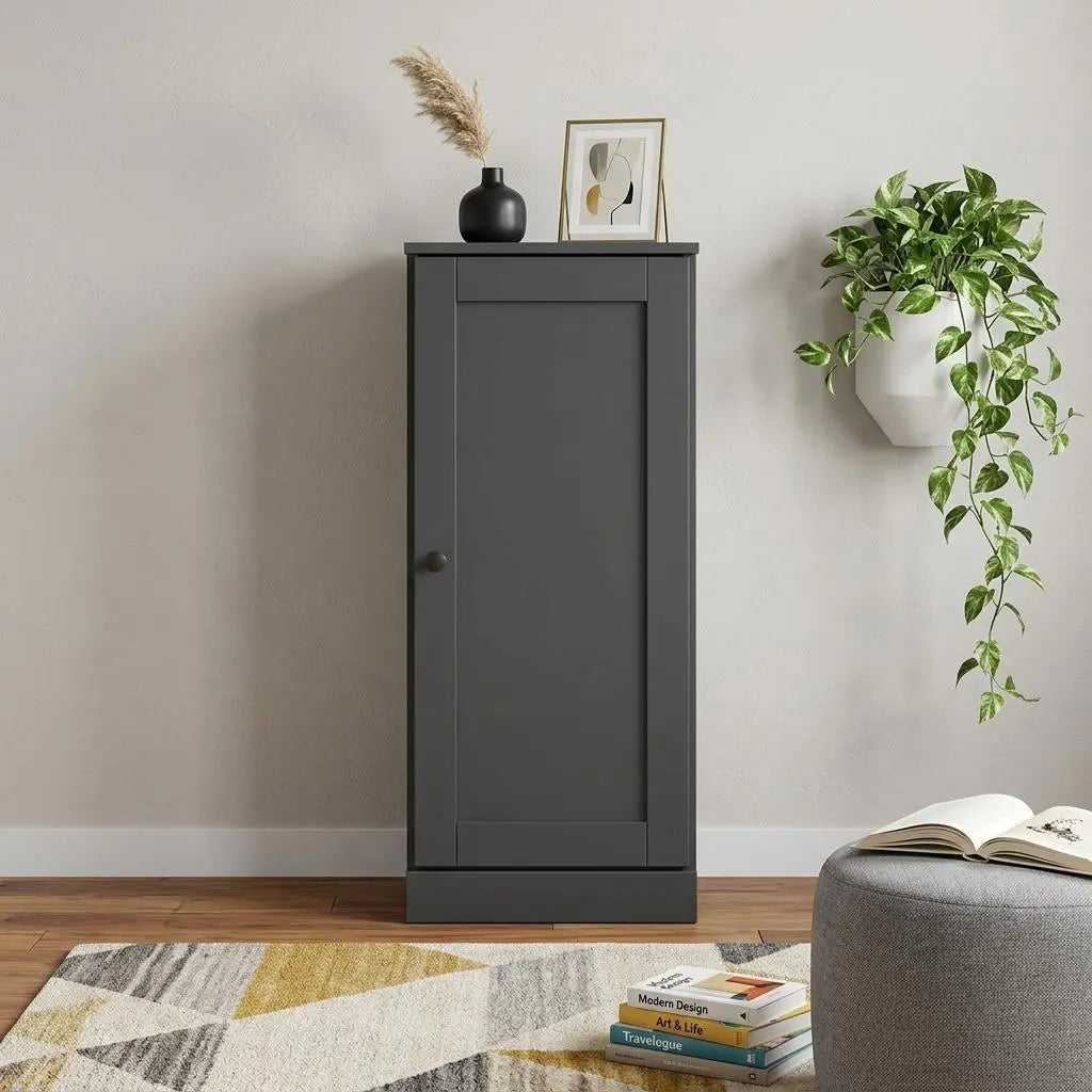 36" Gray Solid Wood Adjustable Three Tier Library Bookcase with One Door Homeroots Office