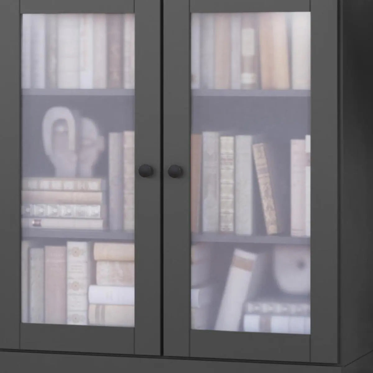 36" Gray Solid Wood Adjustable Three Tier Library Bookcase with Two Doors Homeroots Office