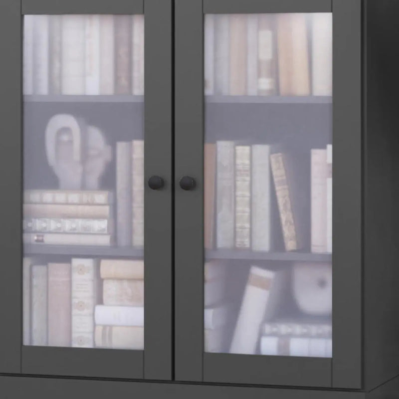 36" Gray Solid Wood Adjustable Three Tier Library Bookcase with Two Doors Homeroots Office